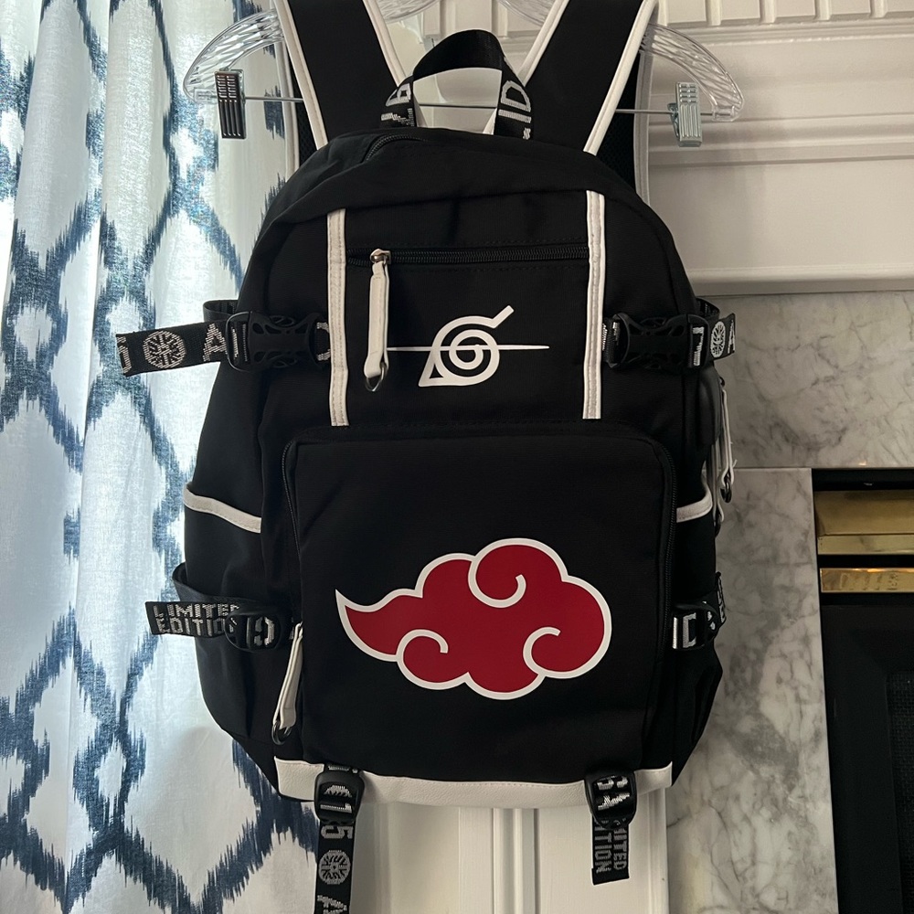 Anime Naruto Akatsuki Red Cloud Backpack School Shoulder Bag Rucksack Cosplay